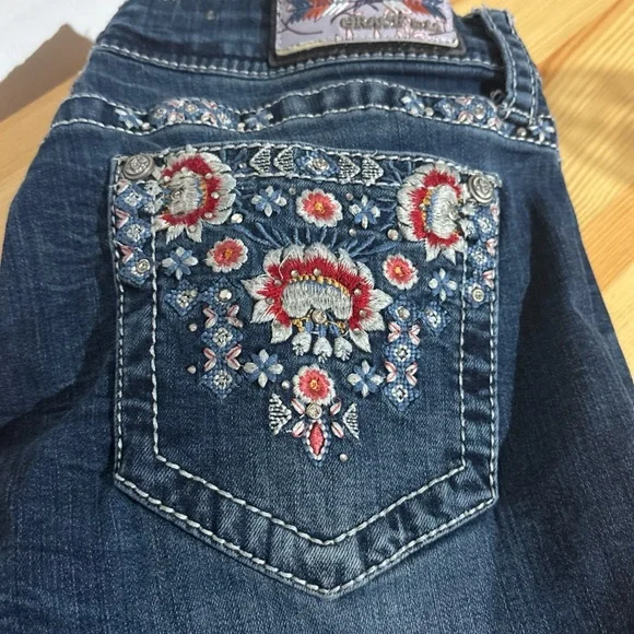 Grace in LA Blue Boot Cut Jeans with Embroidery - Picture 2 of 7